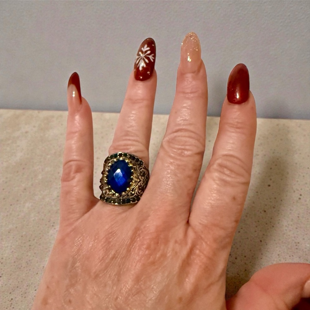 Blue Gemstone Statement Ring Size 7 - image 3